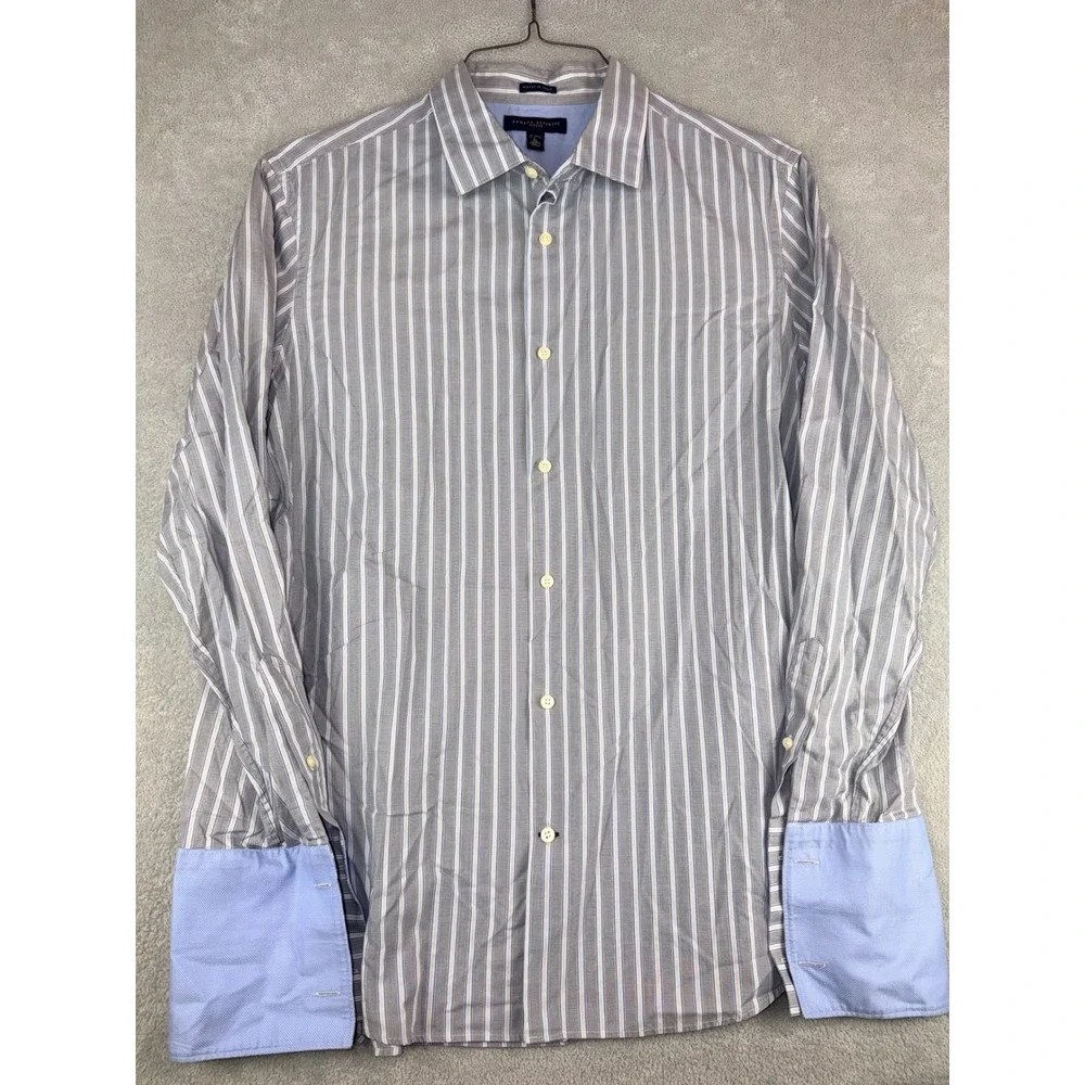 Banana Republic Fitted Mens XL 17-17.5 Dress Shirt Italian Stripe French Cuff